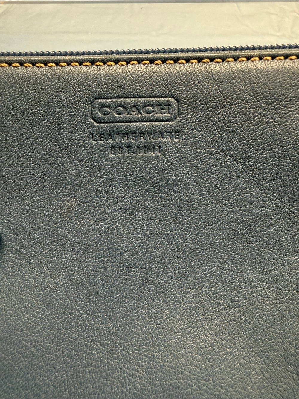 Sold Coach Blue-Gray Leather Wristlet Clutch NWOT - Picture 2 of 7